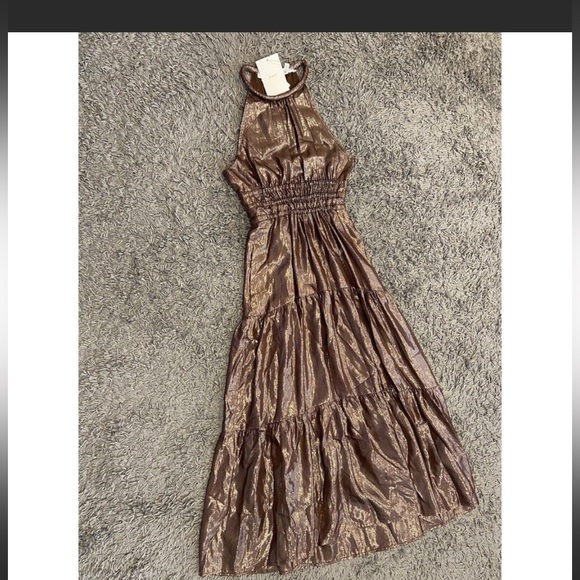 Moving sale A.L.C. NWT Elara Dress in Bitter Chocolate Gold Silk Metallic Size 0 - Picture 4 of 8
